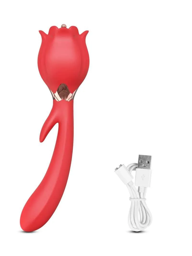 ALWUP Double Head Rose Vibrator 2 in 1 Silicone Clitoral Stimulator Rechargeable Personal Massager Sex Toy