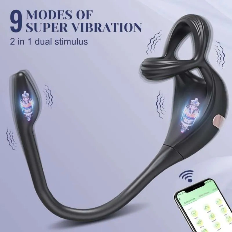 ALWUP Men's Semen Locking Ring Back Court Massager APP Remote Control Double Ring Double Shock Semen Locking Ring Anal Plug